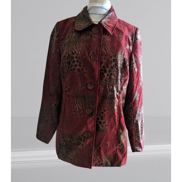 erin london velvet red with gold&black fully lined blazer jacket  Sz M - Picture 9 of 12